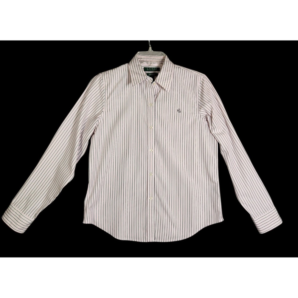 Lauren Ralph Lauren Non Iron Dress Shirt P/M White Black Pink Stripe Cotton